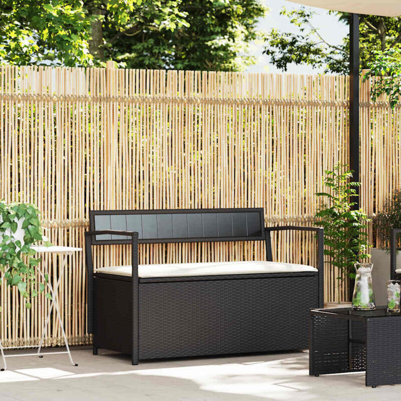foto del prodotto vidaxl panca portaoggetti da giardino con cuscino in polyrattan nero