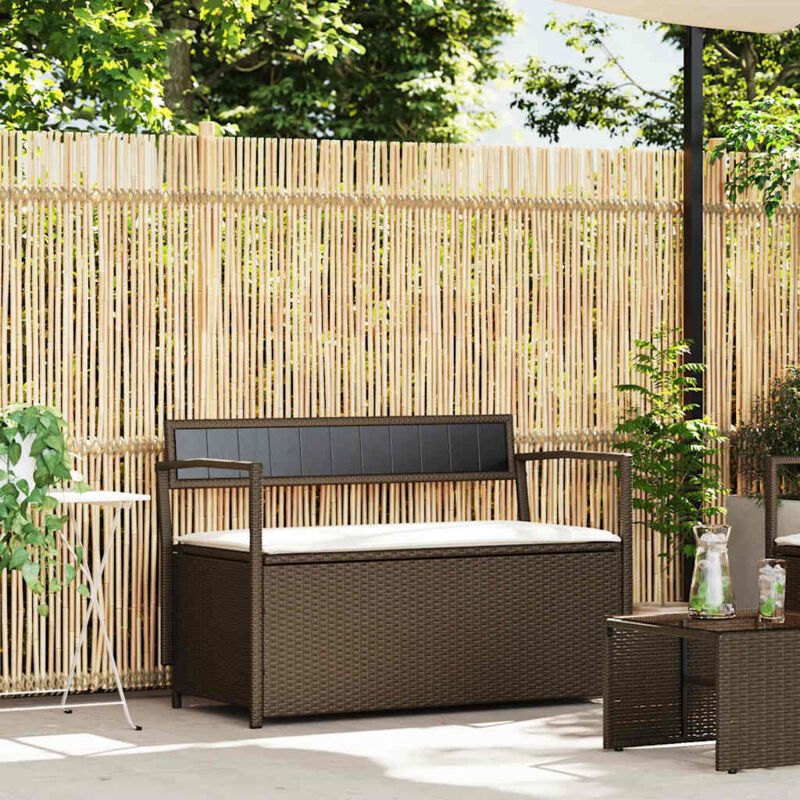 foto del prodotto vidaxl panca portaoggetti da giardino con cuscino marrone polyrattan