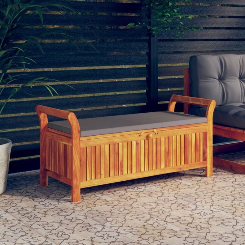 foto del prodotto vidaxl panca portaoggetti giardino cuscino 126cm legno massello acacia