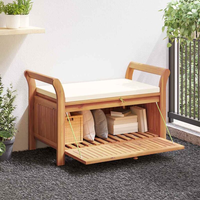 foto del prodotto vidaxl panca portaoggetti giardino cuscino 91 cm legno massello acacia