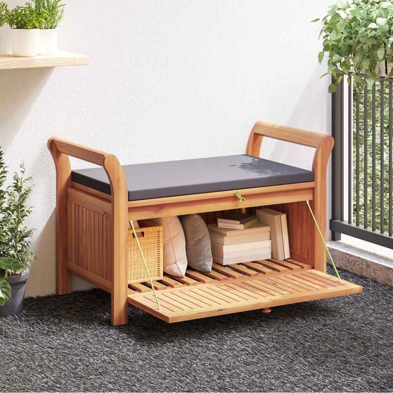 foto del prodotto vidaxl panca portaoggetti giardino cuscino 91 cm legno massello acacia