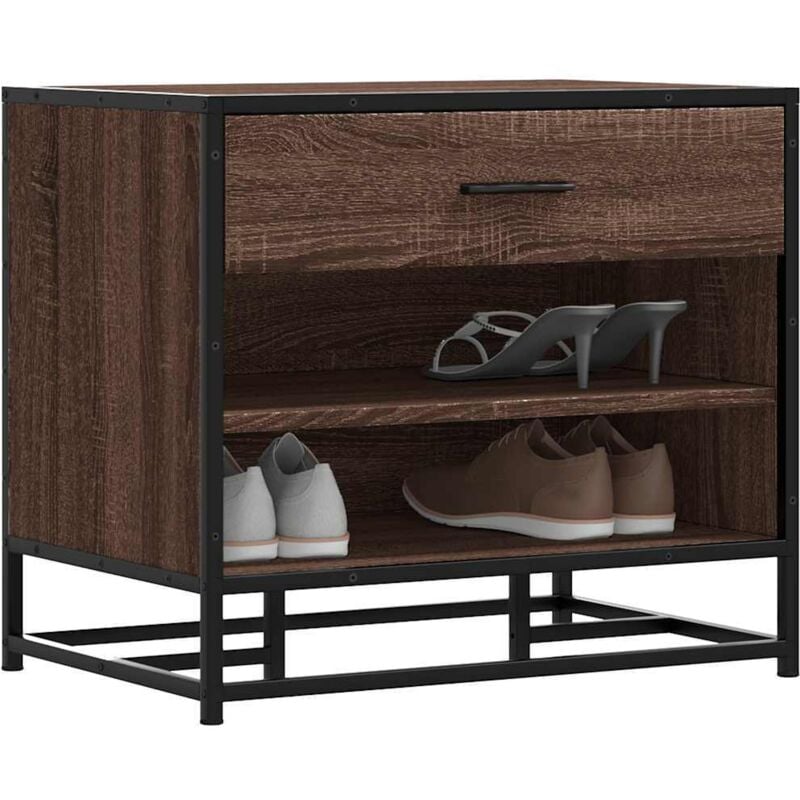 foto del prodotto vidaxl panca portaoggetti rovere marrone legno multistrato e metallo