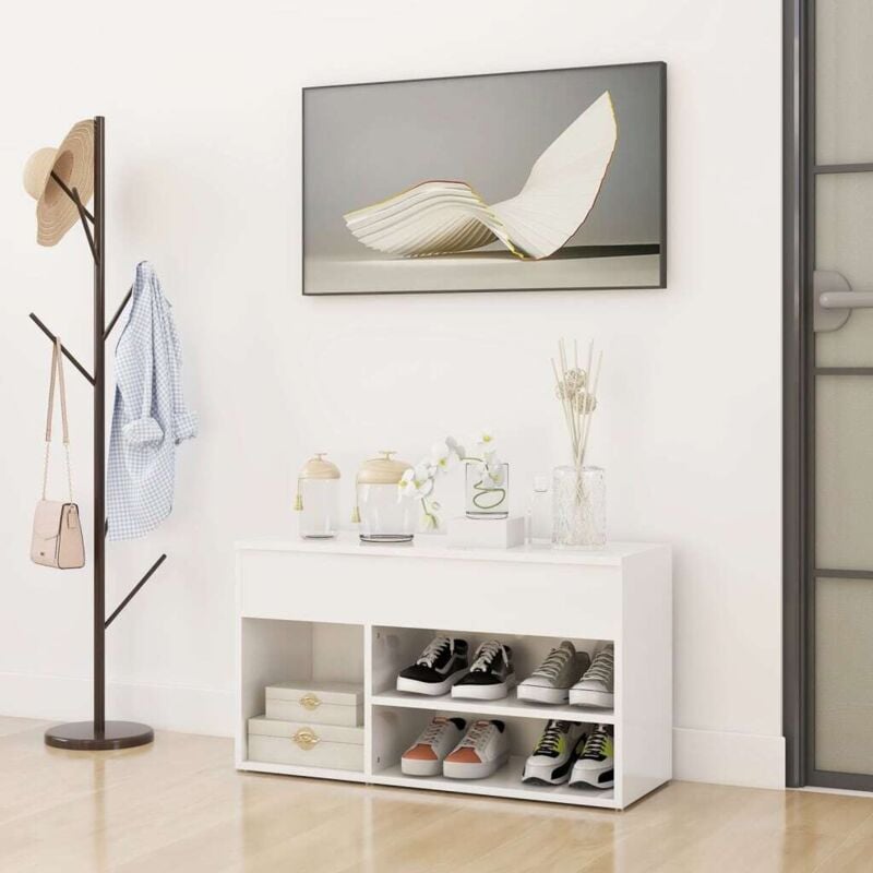 foto del prodotto vidaxl panca portascarpe bianco lucido 80x30x45 cm in truciolato