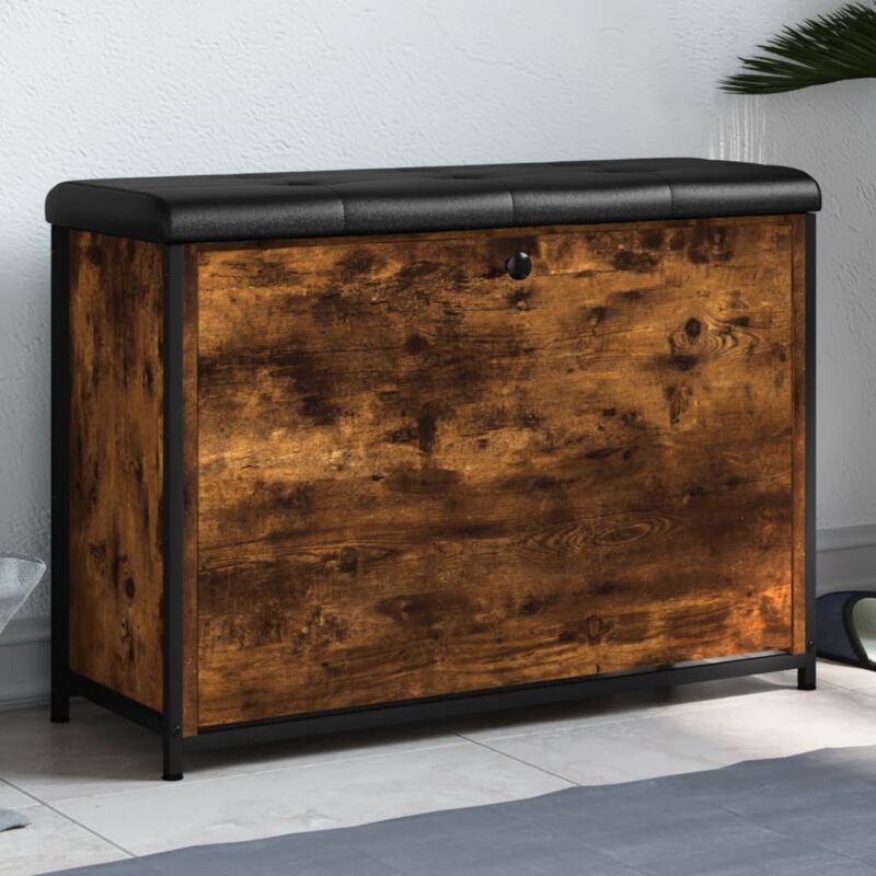 foto del prodotto vidaxl panca portascarpe cassetto ribaltabile rovere fumo 82x32x56cm