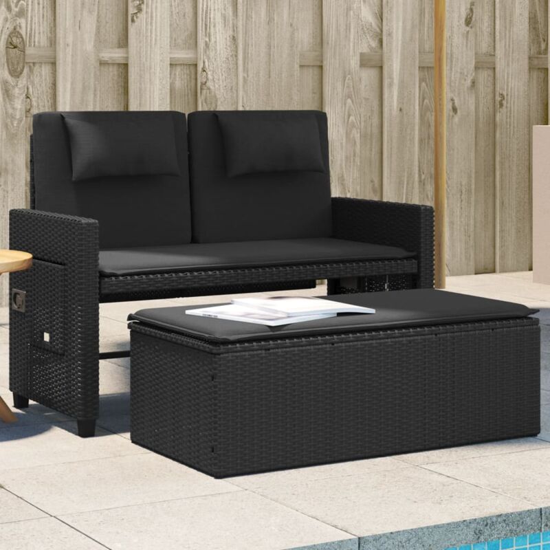 foto del prodotto vidaxl panca reclinabile da giardino con cuscini nera in polyrattan