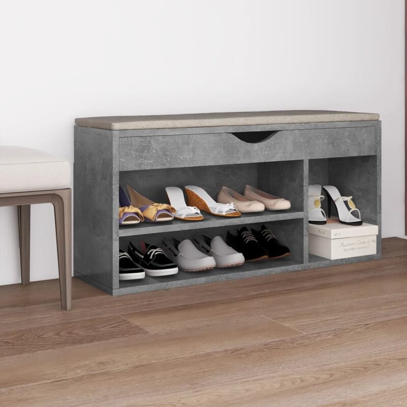 foto del prodotto vidaxl panca scarpe con cuscino grigio cemento 104x30x49cm multistrato