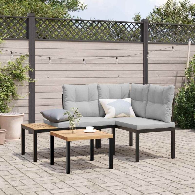 foto del prodotto vidaxl panche giardino con cuscini 2pz nere acciaio verniciato polvere