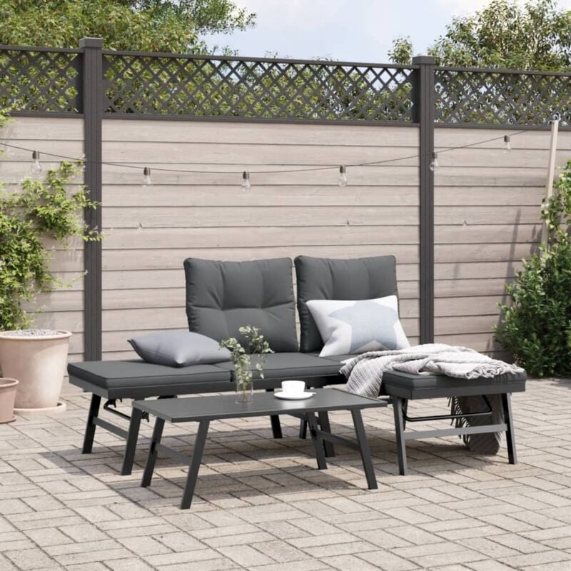 foto del prodotto vidaxl panche giardino con cuscini 2pz nere acciaio verniciato polvere
