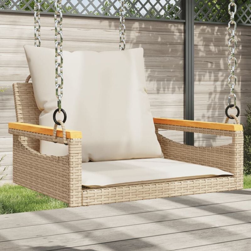 foto del prodotto vidaxl panchina a dondolo con cuscini beige 63x62x40 cm in polyrattan