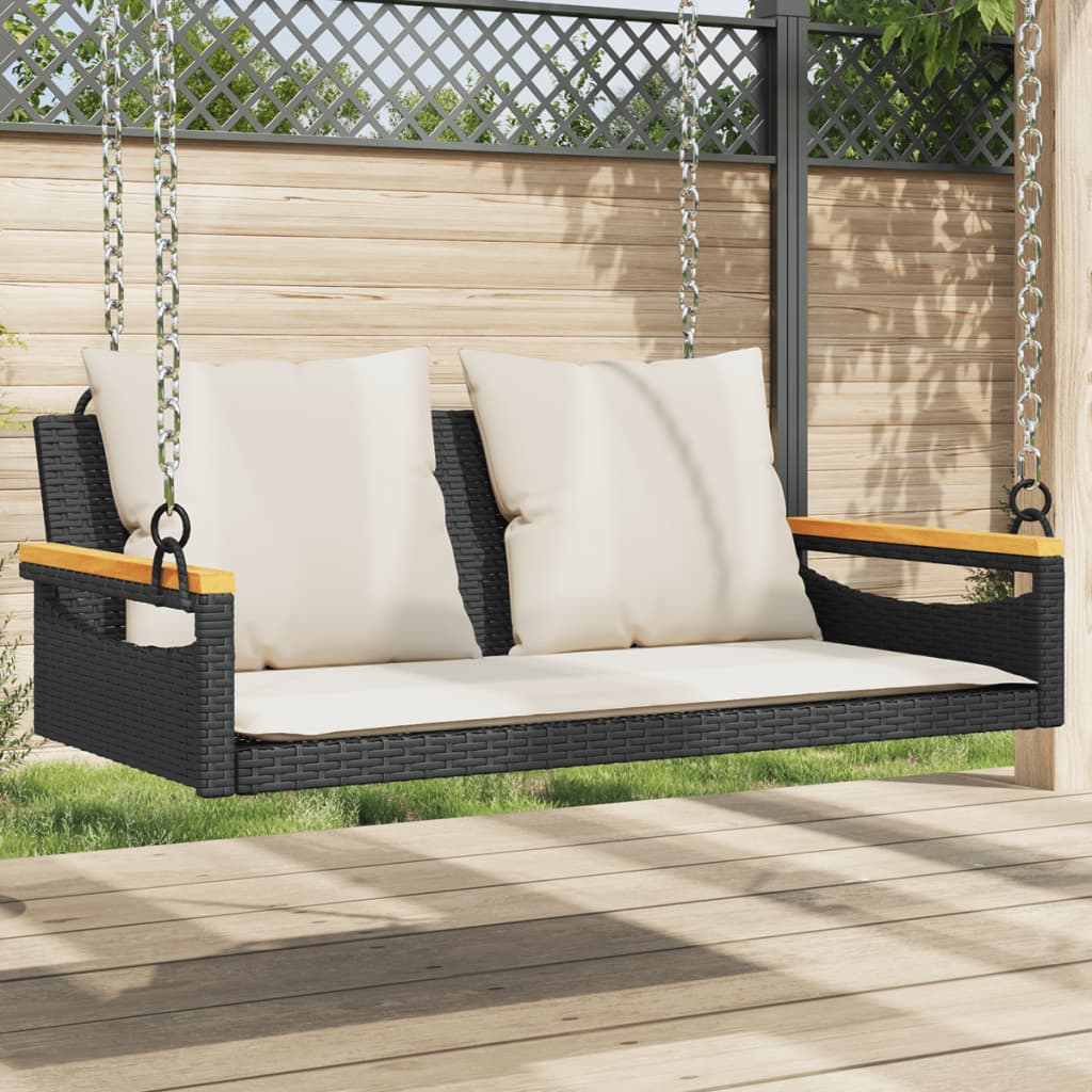 foto del prodotto vidaxl panchina a dondolo con cuscini nera 109x62x40 cm in polyrattan