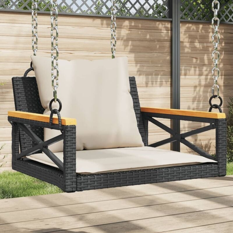 foto del prodotto vidaxl panchina a dondolo con cuscini nera 63x62x40 cm in polyrattan