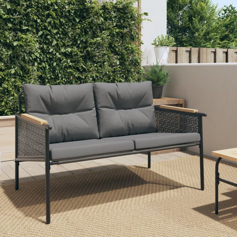 foto del prodotto vidaxl panchina da giardino con cuscini 116 cm nera in acciaio