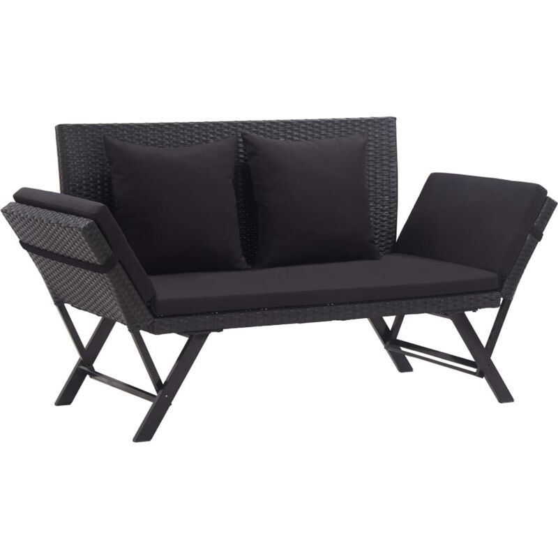 foto del prodotto vidaxl panchina da giardino con cuscini 176 cm nera in polyrattan