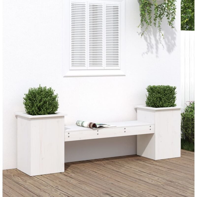 foto del prodotto vidaxl panchina fioriera bianca 184,5x39,5x56,5 cm legno massello pino