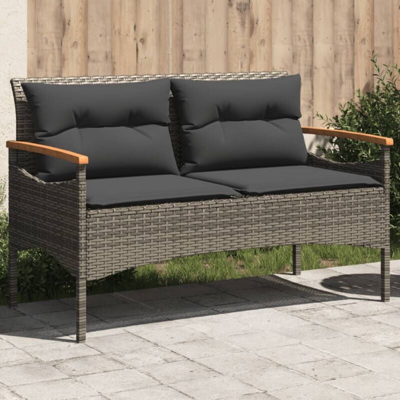 foto del prodotto vidaxl panchina giardino con cuscini 116x62,5x74 cm grigia polyrattan