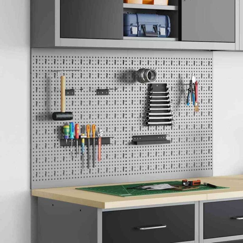 foto del prodotto vidaxl pannelli pegboard 2 pezzi con 8 accessori grigio 50x60 cm acciaio