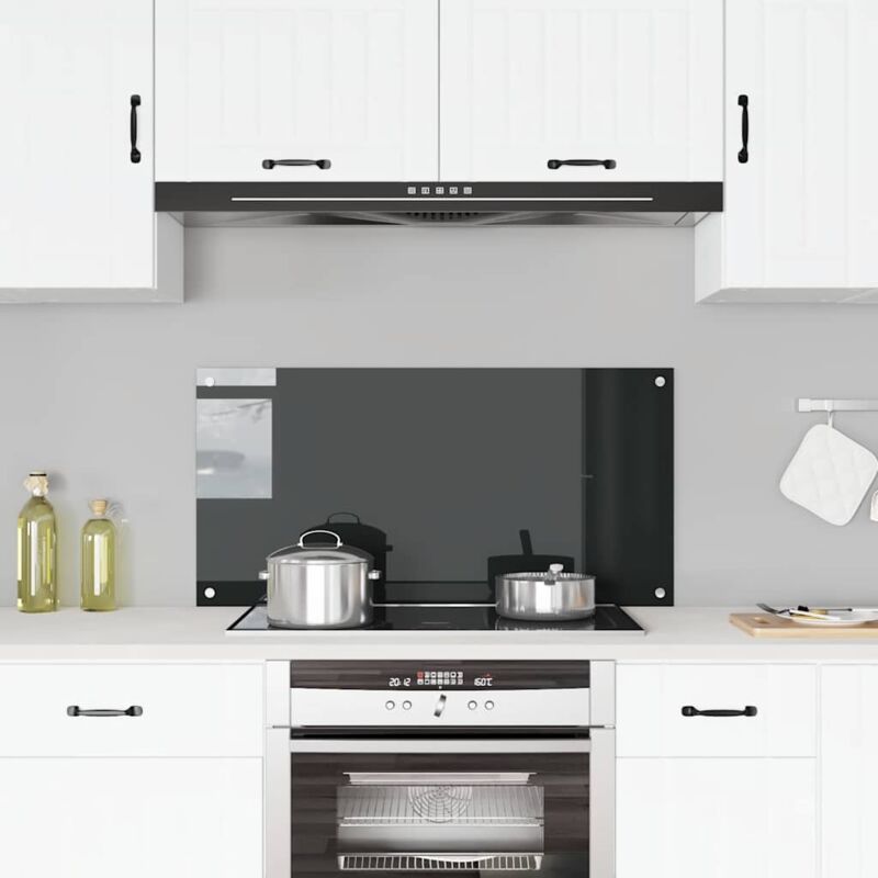 foto del prodotto vidaxl paraschizzi per cucina nero in vetro temperato alta protezione vari dimensioni dimensioni 100 x 50 cm