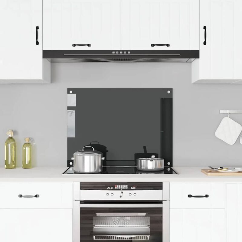 foto del prodotto vidaxl paraschizzi per cucina nero in vetro temperato alta protezione vari dimensioni dimensioni 80 x 60 cm