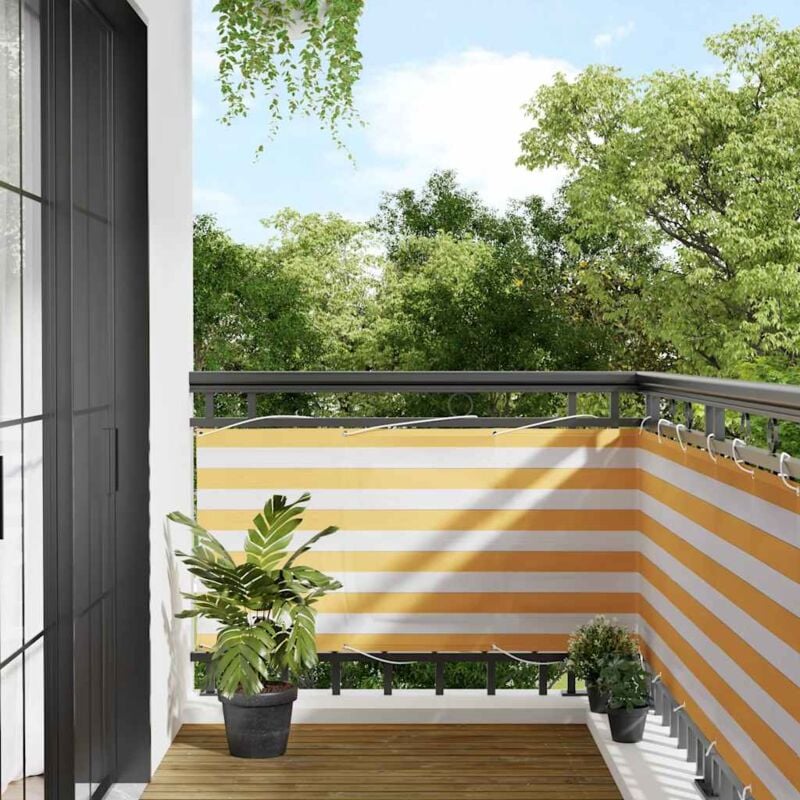 foto del prodotto vidaxl paravento per balcone striscia gialla e bianca 75x1000 cm