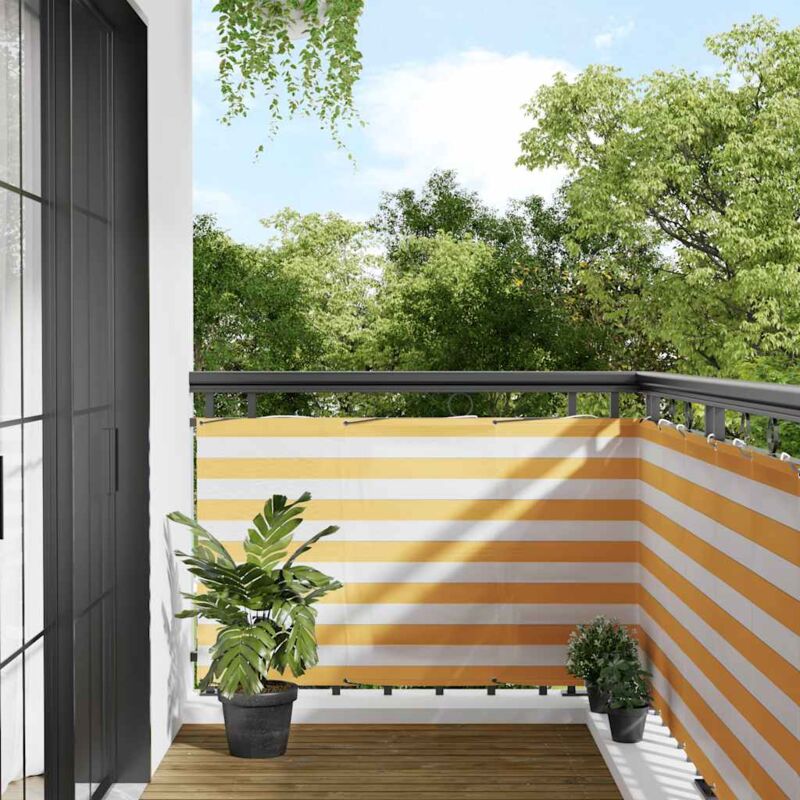 foto del prodotto vidaxl paravento per balcone striscia gialla e bianca 90x700 cm