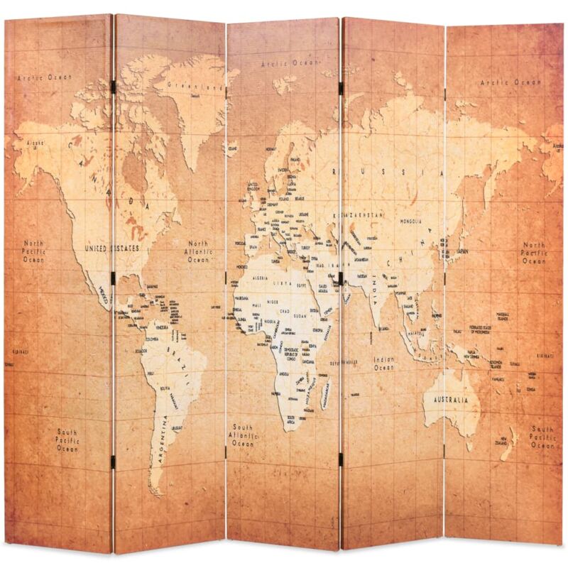 foto del prodotto vidaxl paravento pieghevole 200x170 cm stampa mappa del mondo giallo