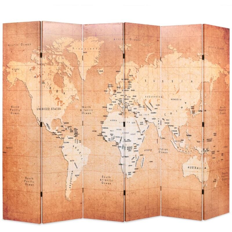 foto del prodotto vidaxl paravento pieghevole 228x170 cm stampa mappa del mondo giallo