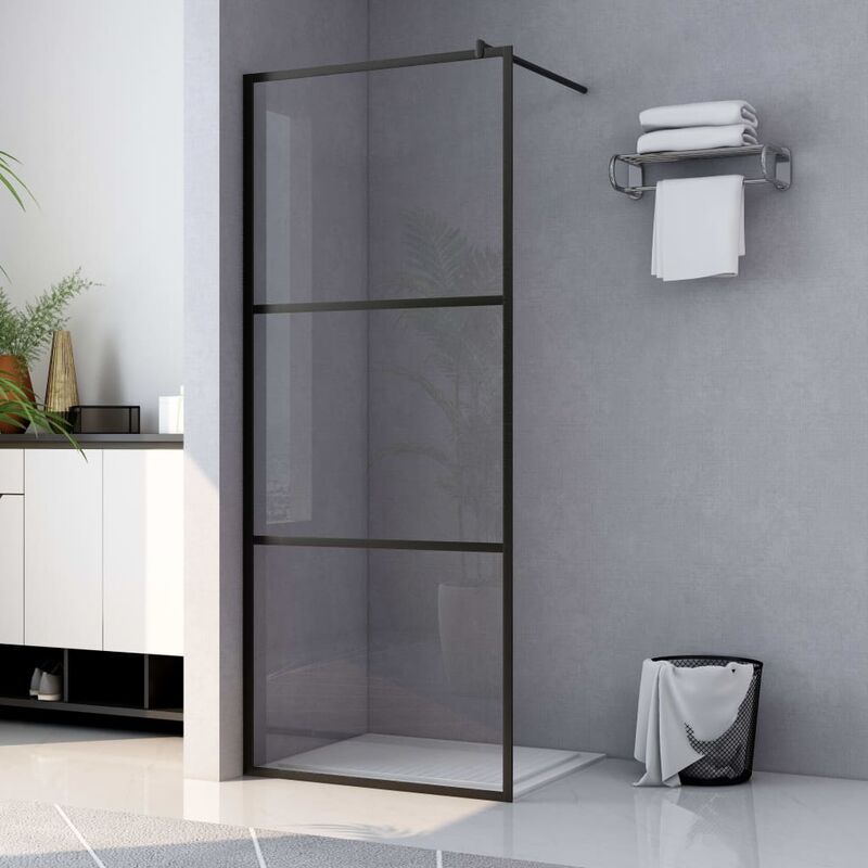 foto del prodotto vidaxl parete doccia walk in in vetro trasparente esg nera 115x195 cm 470980
