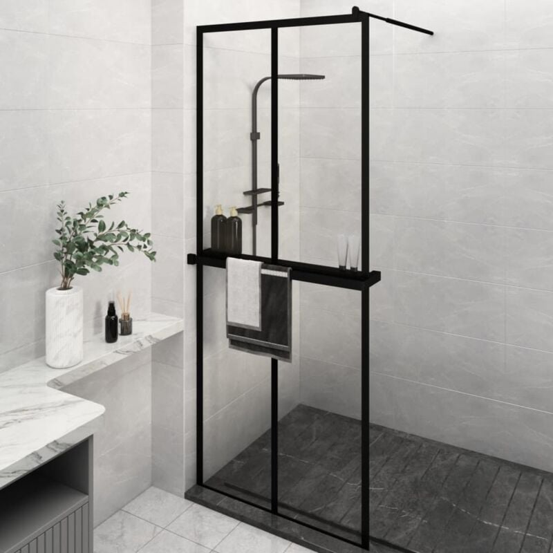 foto del prodotto vidaxl parete doccia walk in mensola nera 80x195cm vetro esg alluminio