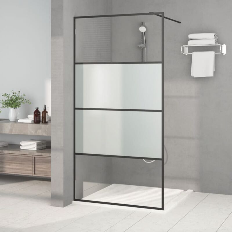 foto del prodotto vidaxl parete doccia walk in nera 100x195cm vetro semi smerigliato esg