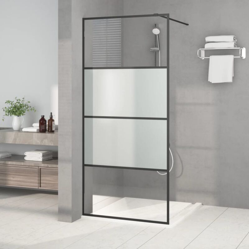 foto del prodotto vidaxl parete doccia walk in nera 90x195 cm vetro semi smerigliato esg