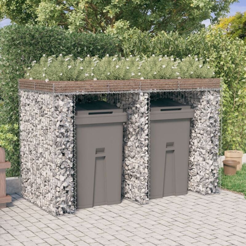 foto del prodotto vidaxl parete gabbioni bidone spazzatura 192x91x120 cm ferro zincato