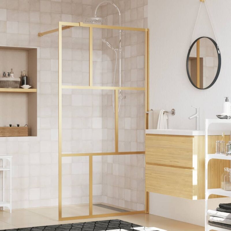 foto del prodotto vidaxl parete per doccia walk in vetro trasparente esg 100x195 cm oro 609986