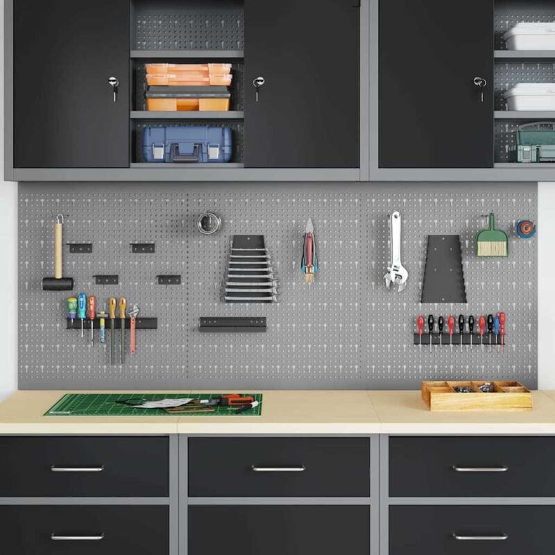 foto del prodotto vidaxl pegboard 3 pezzi con 15 accessori, grigio, 50x60 cm, acciaio