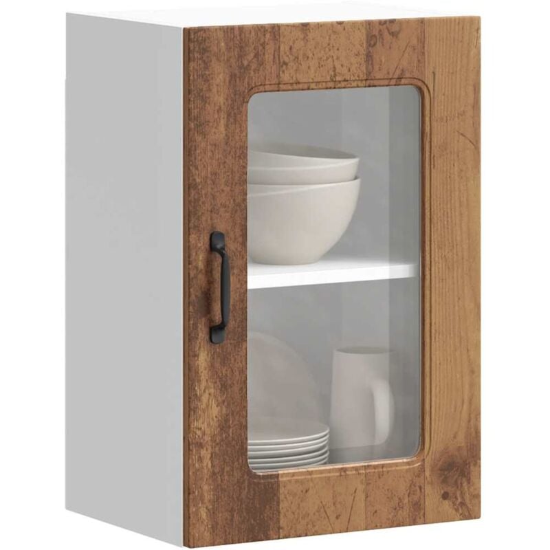 foto del prodotto vidaxl pensile da cucina con porta in vetro kalmar legno vecchio