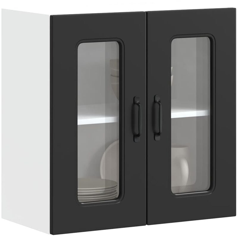 foto del prodotto vidaxl pensile da cucina con porta in vetro kalmar nero truciolato