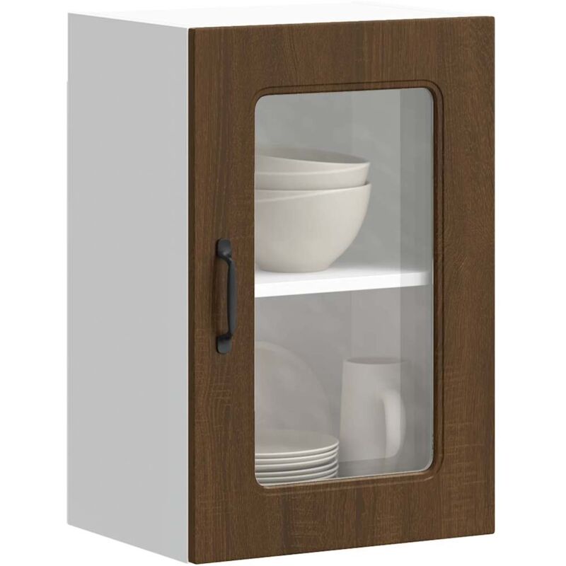 foto del prodotto vidaxl pensile da cucina con porta in vetro kalmar rovere marrone