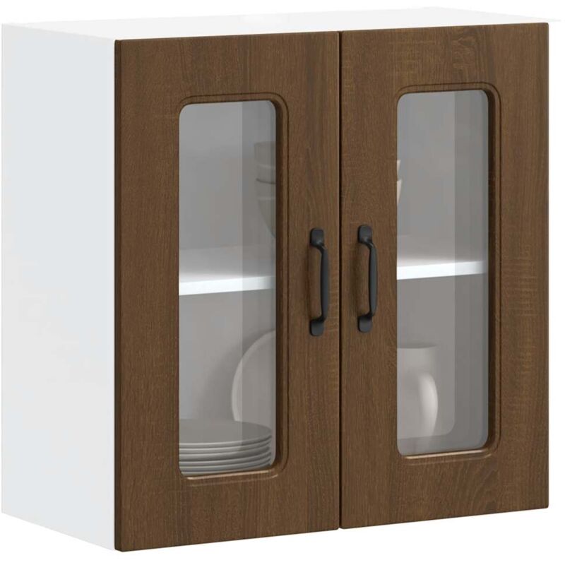 foto del prodotto vidaxl pensile da cucina con porta in vetro kalmar rovere marrone