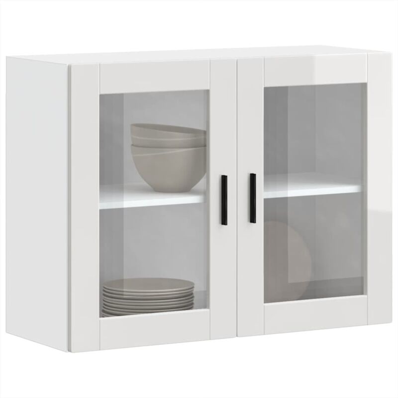 foto del prodotto vidaxl pensile da cucina con porta in vetro porto bianco lucido