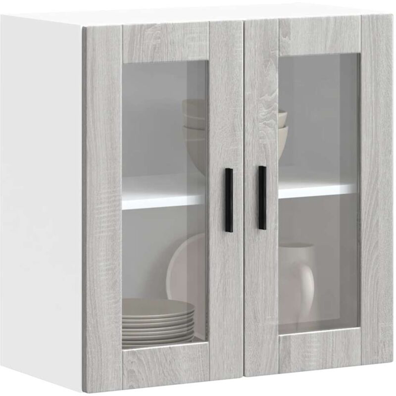 foto del prodotto vidaxl pensile da cucina con porta in vetro porto grigio sonoma