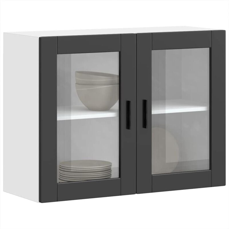 foto del prodotto vidaxl pensile da cucina con porta in vetro porto nero