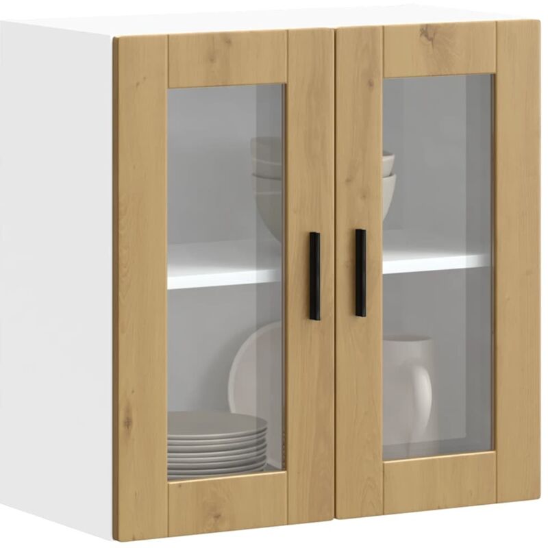 foto del prodotto vidaxl pensile da cucina con porta in vetro porto rovere artigianale