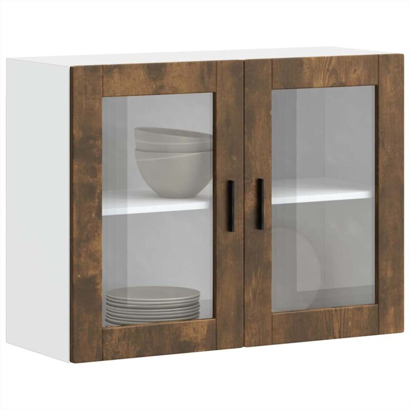 foto del prodotto vidaxl pensile da cucina con porta in vetro porto rovere fumo
