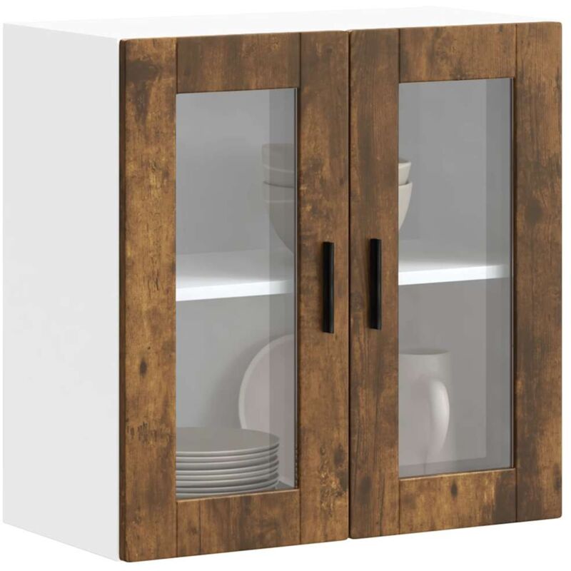foto del prodotto vidaxl pensile da cucina con porta in vetro porto rovere fumo