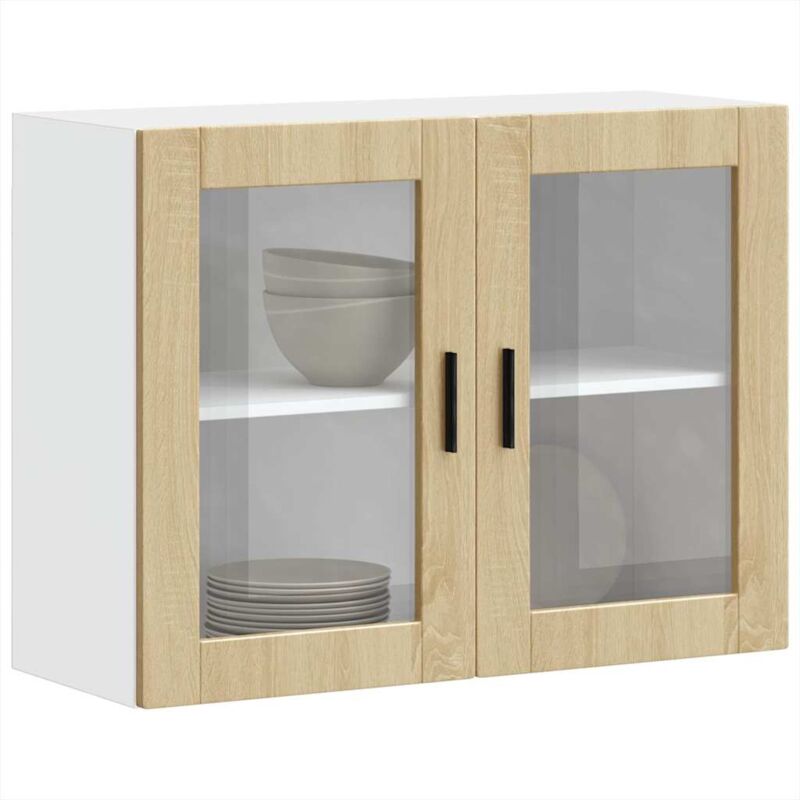 foto del prodotto vidaxl pensile da cucina con porta in vetro porto rovere sonoma