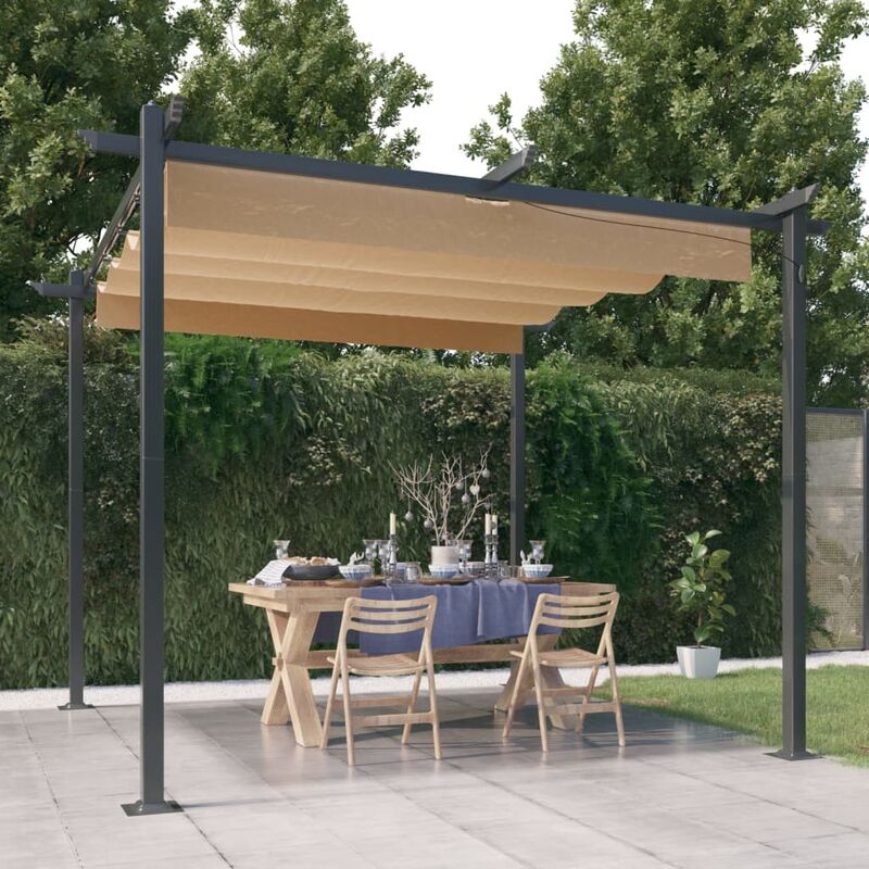 foto del prodotto vidaxl - pergola da giardino con tetto retrattile 3x3 m tortora