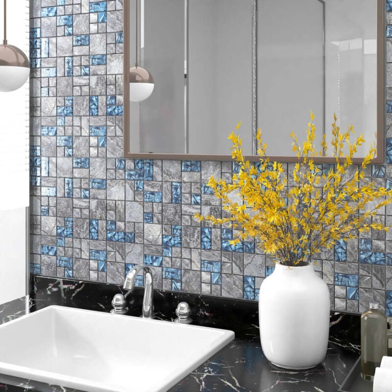 foto del prodotto vidaxl piastrelle mosaico set da 11 pz 30x30 cm in vetro design moderno vari colori colore blu con sfumature