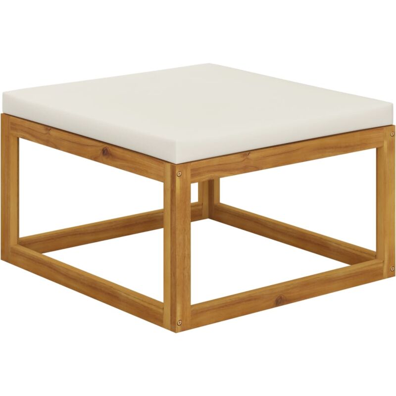 foto del prodotto vidaxl poggiapiedi con cuscino bianco crema in legno massello acacia