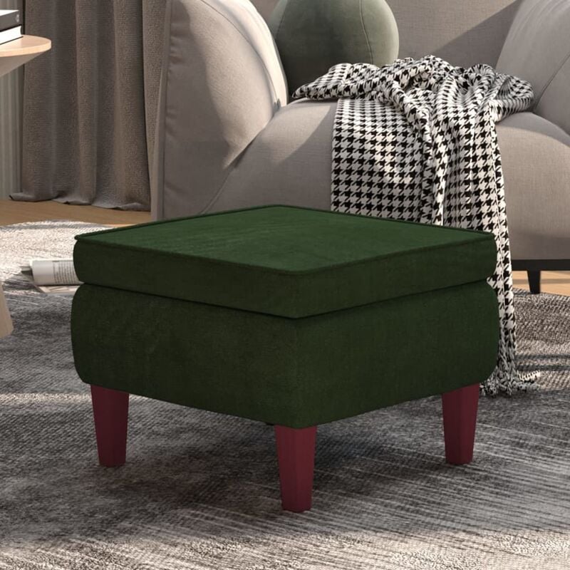 foto del prodotto vidaxl poggiapiedi con gambe in legno verde scuro in velluto