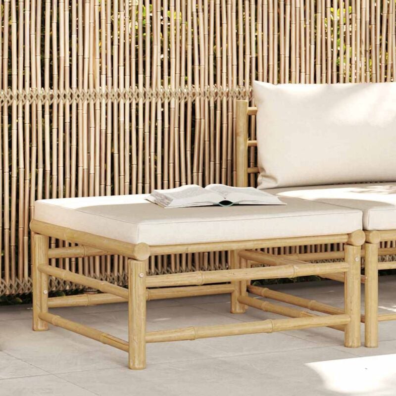foto del prodotto vidaxl poggiapiedi da giardino con cuscino bianco crema in bamb 