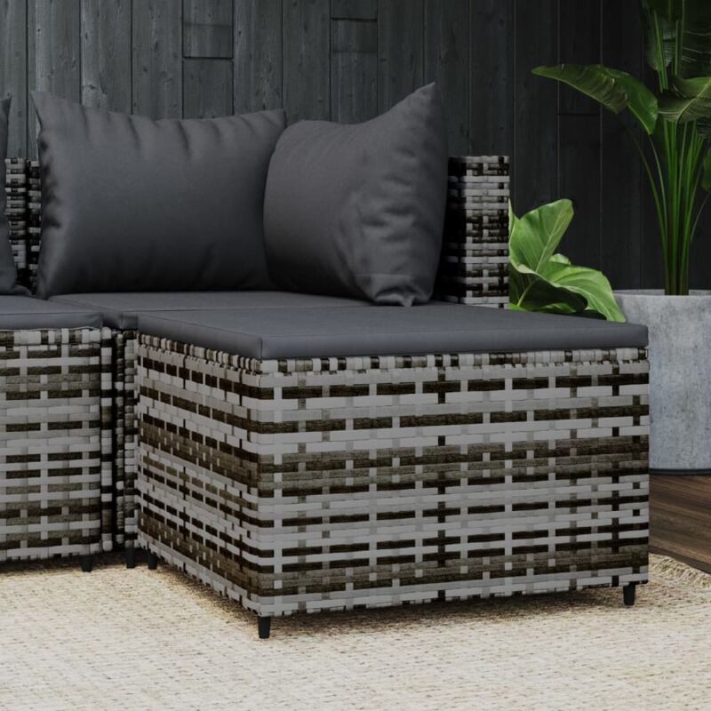 foto del prodotto vidaxl poggiapiedi da giardino con cuscino in polyrattan grigio